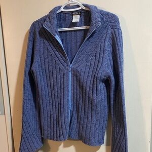 Ribbed Blue Zip-Up Cardigan by